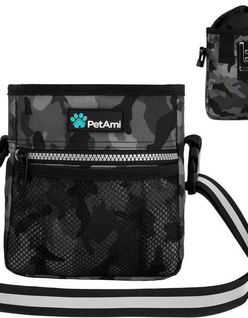 Load image into Gallery viewer, Dog Treat Pouch, Pet Treat Pouch for Training, Dog Walking Bag Holder for Kibbles, Pet Food Toy, Dog Trainer Essentials Supplies, Poop Bag Dispenser, 3 Ways to Wear (Camo Black)
