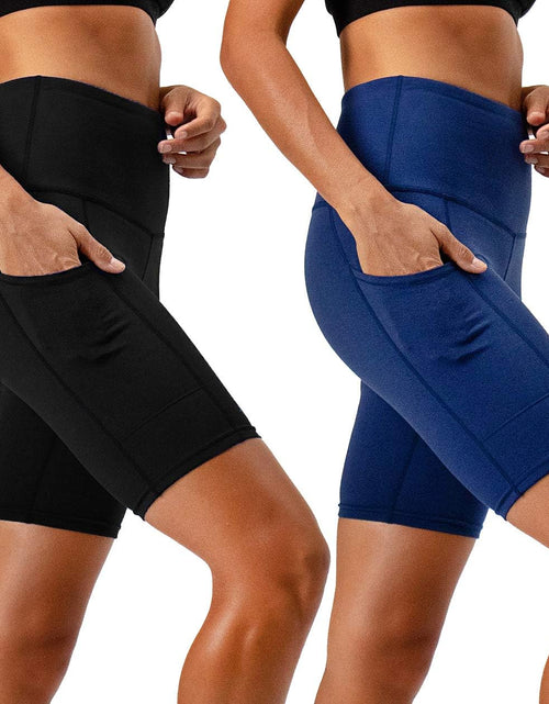 Load image into Gallery viewer, Women&#39;S 2-Pack High Waist Workout Yoga Running Exercise Shorts with Side Pockets
