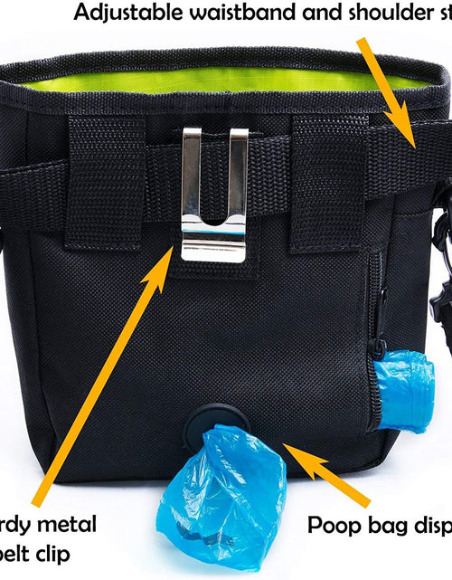 Load image into Gallery viewer, Dog Treat Bag, Training Pouch for Small and Large Dogs with Clicker and Collapsible Food Bowl BPA Free – Pet Treats Tote Bag with Waist and Shoulder Reflective Straps and Belt Clip
