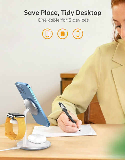 Load image into Gallery viewer, 3 in 1 Wireless Charging Station for Multiple Devices, 15W Fast Wireless Mag-Safe Charger Stand for Iphone 14 13 12 Pro Max/Plus/Pro/Mini, Mag Charger for Iwatch Ultra/8/7/Se/6/5/4/3/2, Airpods
