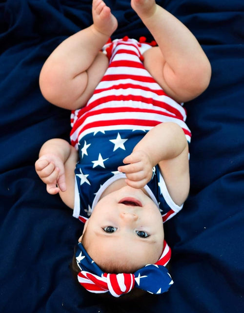 Load image into Gallery viewer, 4Th of July Toddler Baby Girl American Flag Tassel Romper with Headband
