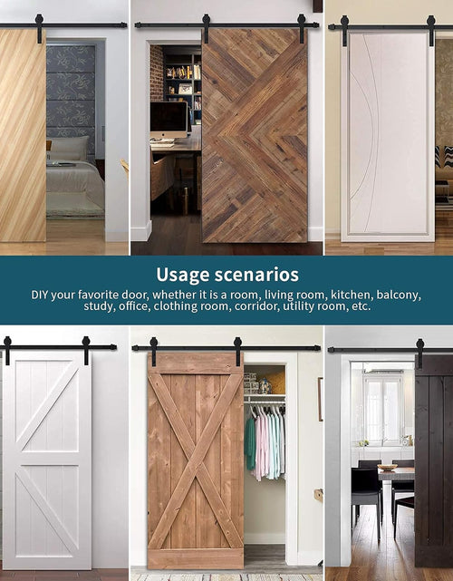 Load image into Gallery viewer, 6Ft Heavy Duty Sturdy Sliding Barn Door Hardware Kit Single Door - Smoothly and Quietly - Simple and Easy to Install - Fit 1 3/8-1 3/4&quot; Thickness Door Panel(Black)(J Shape Hangers)
