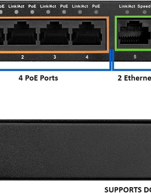 Load image into Gallery viewer, -Tech 6 Port Poe+ Switch (4 Poe+ Ports with 2 Ethernet Uplink and Extend Function) – 60W – 802.3At + 1 High Power Poe Port| Desktop Fanless Design | Sturdy Metal Housing

