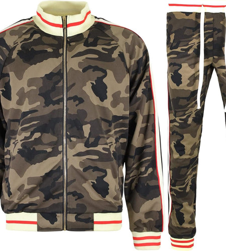 Men'S Side Stripe Zipper Jacket Drawstring Waistband Tracksuit