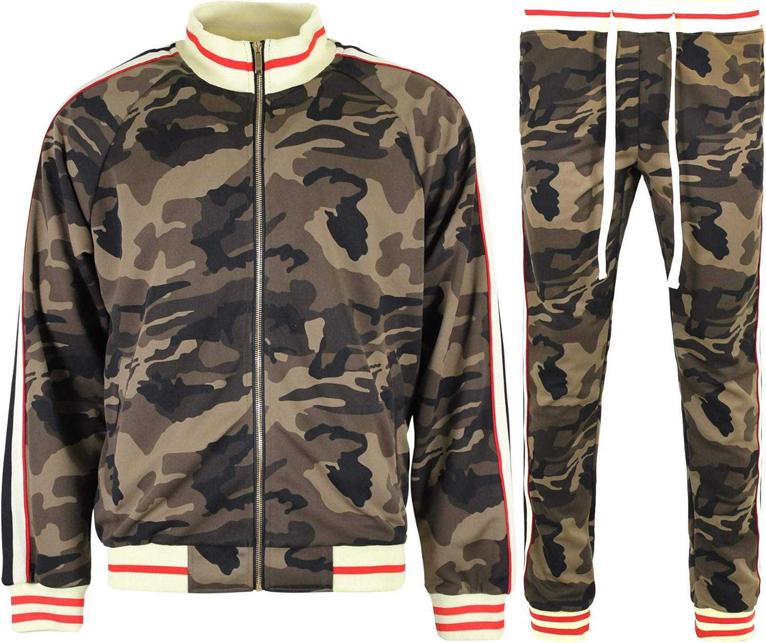 Men'S Side Stripe Zipper Jacket Drawstring Waistband Tracksuit