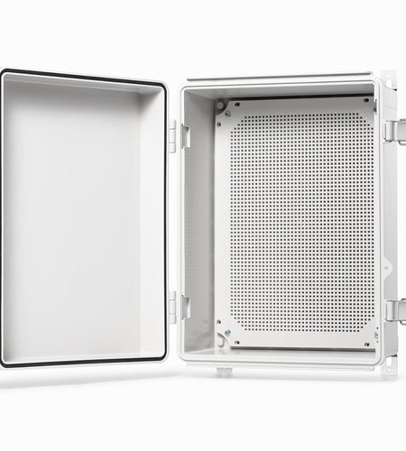 Waterproof Junction Box IP67 Outdoor Plastic Electrical Project Enclosure Weatherproof with Mounting Plate, Wall Brackets, Hinged Grey Cover 16.1"X12.2"X7.1"