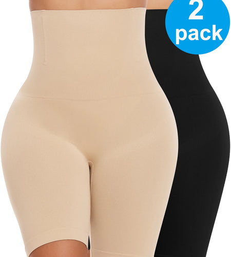 2 Packs Tummy Control Shapewear Shorts Faja Body Shaper for Women High-Waisted Thigh Slimming