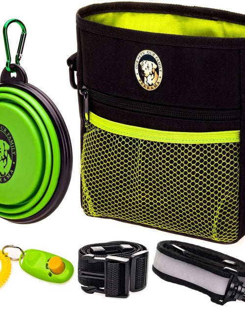 Load image into Gallery viewer, Dog Treat Bag, Training Pouch for Small and Large Dogs with Clicker and Collapsible Food Bowl BPA Free – Pet Treats Tote Bag with Waist and Shoulder Reflective Straps and Belt Clip
