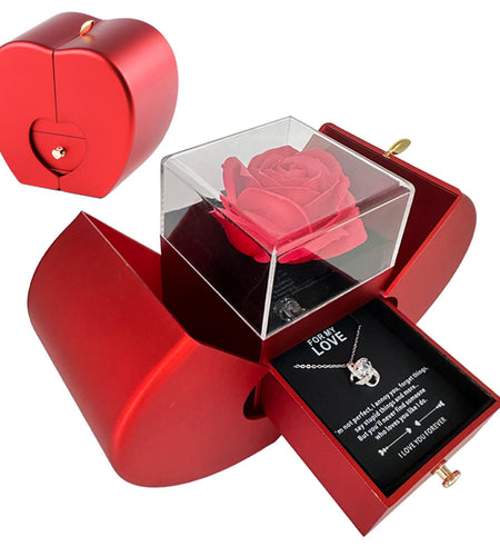 Fashion Jewelry Box Red Apple Christmas Gift Necklace Eternal Rose for Girl Mother'S Day Valentine'S Day Gifts with Artificial Flower Rose Flower Jewelry Box