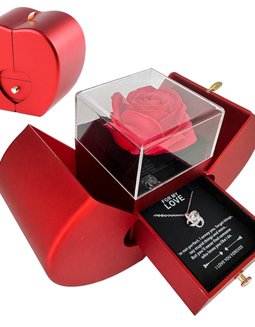 Load image into Gallery viewer, Fashion Jewelry Box Red Apple Christmas Gift Necklace Eternal Rose for Girl Mother'S Day Valentine'S Day Gifts with Artificial Flower Rose Flower Jewelry Box
