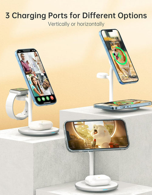 Load image into Gallery viewer, 3 in 1 Wireless Charging Station for Multiple Devices, 15W Fast Wireless Mag-Safe Charger Stand for Iphone 14 13 12 Pro Max/Plus/Pro/Mini, Mag Charger for Iwatch Ultra/8/7/Se/6/5/4/3/2, Airpods
