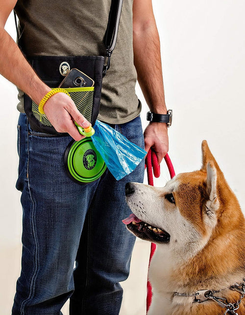Load image into Gallery viewer, Dog Treat Bag, Training Pouch for Small and Large Dogs with Clicker and Collapsible Food Bowl BPA Free – Pet Treats Tote Bag with Waist and Shoulder Reflective Straps and Belt Clip
