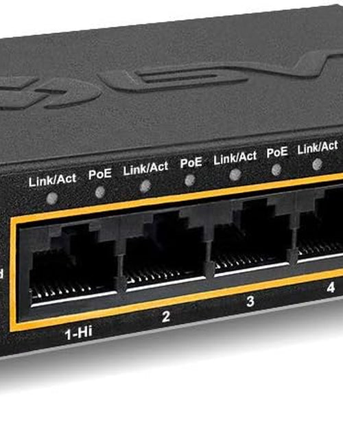 Load image into Gallery viewer, -Tech 6 Port Poe+ Switch (4 Poe+ Ports with 2 Ethernet Uplink and Extend Function) – 60W – 802.3At + 1 High Power Poe Port| Desktop Fanless Design | Sturdy Metal Housing
