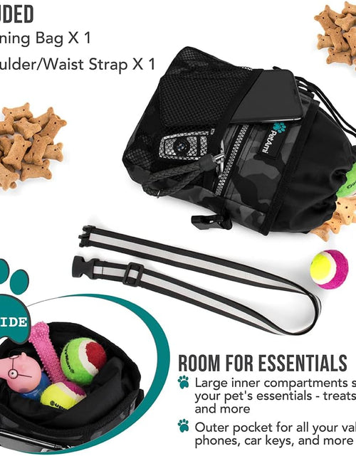Load image into Gallery viewer, Dog Treat Pouch, Pet Treat Pouch for Training, Dog Walking Bag Holder for Kibbles, Pet Food Toy, Dog Trainer Essentials Supplies, Poop Bag Dispenser, 3 Ways to Wear (Camo Black)
