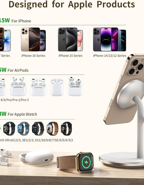 Load image into Gallery viewer, 3 in 1 Wireless Charging Station for Multiple Devices, 15W Fast Wireless Mag-Safe Charger Stand for Iphone 14 13 12 Pro Max/Plus/Pro/Mini, Mag Charger for Iwatch Ultra/8/7/Se/6/5/4/3/2, Airpods
