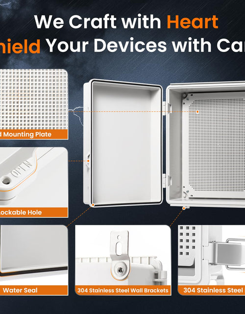 Load image into Gallery viewer, Waterproof Junction Box IP67 Outdoor Plastic Electrical Project Enclosure Weatherproof with Mounting Plate, Wall Brackets, Hinged Grey Cover 16.1&quot;X12.2&quot;X7.1&quot;
