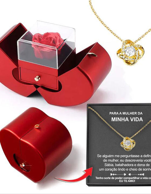 Load image into Gallery viewer, Fashion Jewelry Box Red Apple Christmas Gift Necklace Eternal Rose for Girl Mother'S Day Valentine'S Day Gifts with Artificial Flower Rose Flower Jewelry Box

