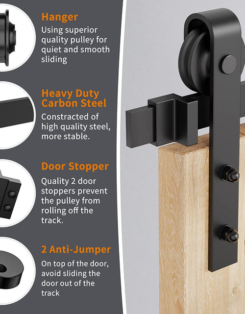 Load image into Gallery viewer, 6Ft Heavy Duty Sturdy Sliding Barn Door Hardware Kit Single Door - Smoothly and Quietly - Simple and Easy to Install - Fit 1 3/8-1 3/4&quot; Thickness Door Panel(Black)(J Shape Hangers)
