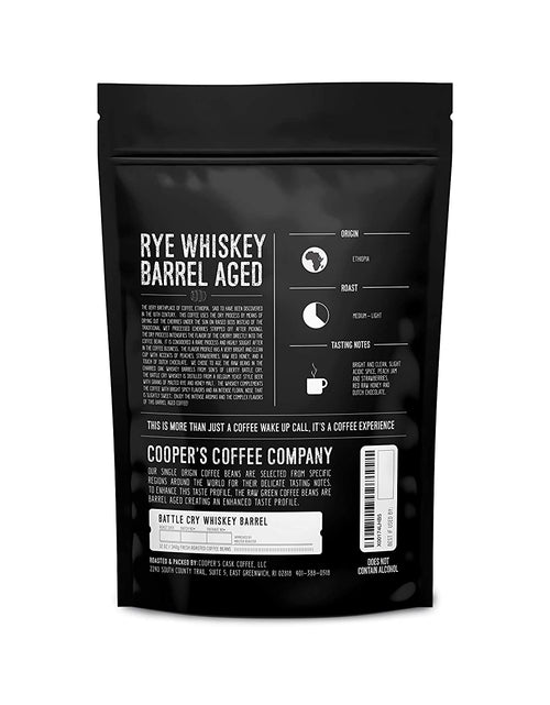 Load image into Gallery viewer, Rye Whiskey Barrel Aged Coffee, Single Origin Ethiopian Coffee Raw Beans Aged in Rye Whiskey Casks, Freshly Roasted 12 Oz Bags, Ground
