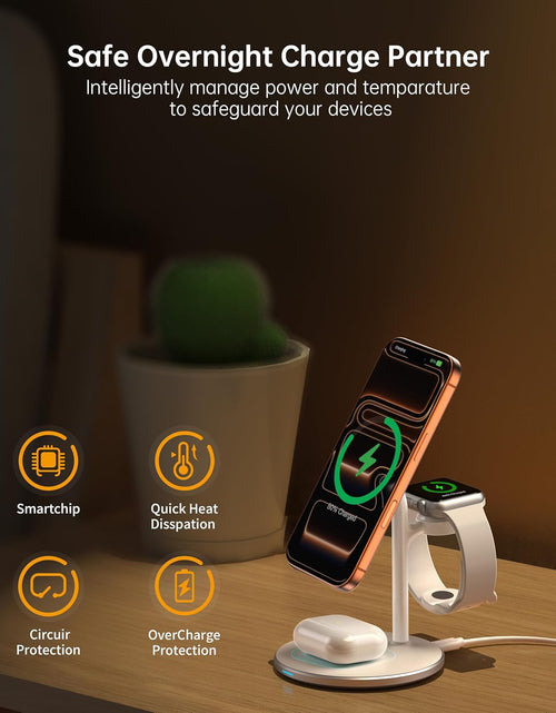 Load image into Gallery viewer, 3 in 1 Wireless Charging Station for Multiple Devices, 15W Fast Wireless Mag-Safe Charger Stand for Iphone 14 13 12 Pro Max/Plus/Pro/Mini, Mag Charger for Iwatch Ultra/8/7/Se/6/5/4/3/2, Airpods
