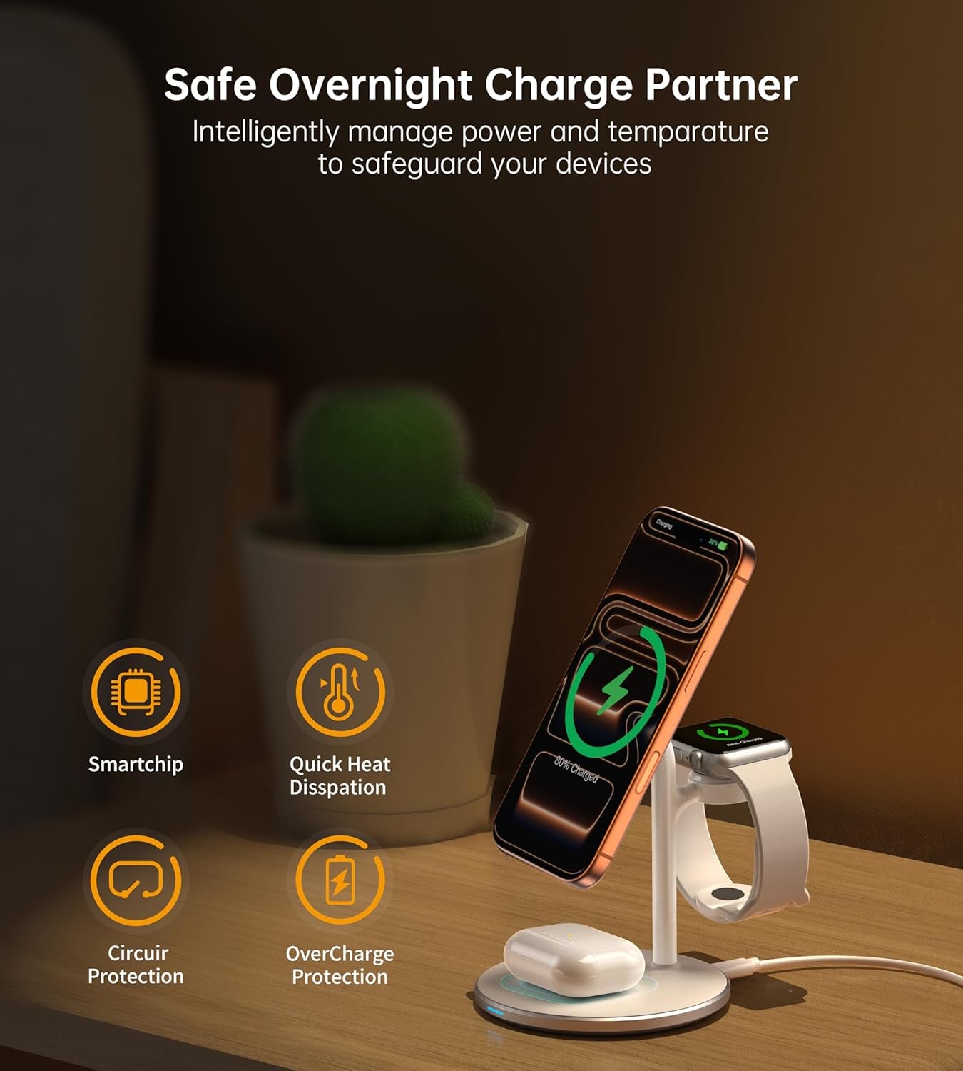 3 in 1 Wireless Charging Station for Multiple Devices, 15W Fast Wireless Mag-Safe Charger Stand for Iphone 14 13 12 Pro Max/Plus/Pro/Mini, Mag Charger for Iwatch Ultra/8/7/Se/6/5/4/3/2, Airpods