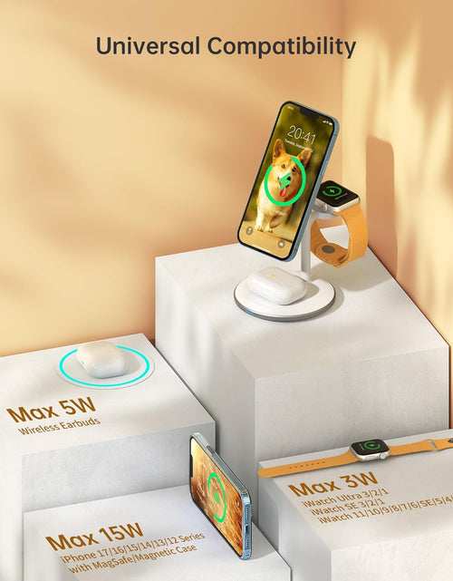 Load image into Gallery viewer, 3 in 1 Wireless Charging Station for Multiple Devices, 15W Fast Wireless Mag-Safe Charger Stand for Iphone 14 13 12 Pro Max/Plus/Pro/Mini, Mag Charger for Iwatch Ultra/8/7/Se/6/5/4/3/2, Airpods
