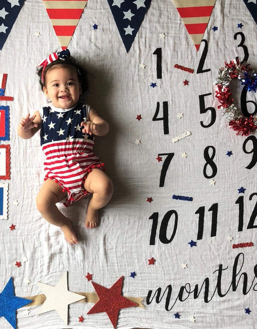 Load image into Gallery viewer, 4Th of July Toddler Baby Girl American Flag Tassel Romper with Headband
