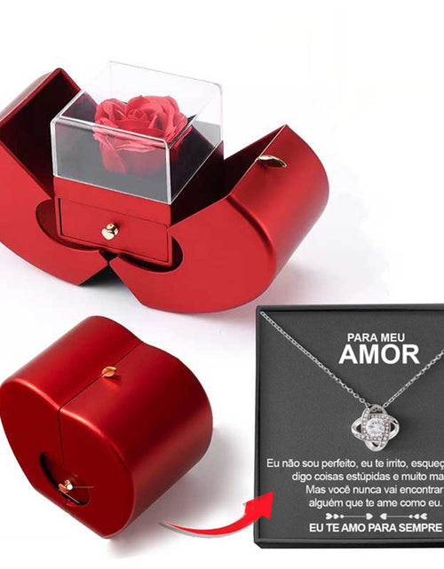 Load image into Gallery viewer, Fashion Jewelry Box Red Apple Christmas Gift Necklace Eternal Rose for Girl Mother'S Day Valentine'S Day Gifts with Artificial Flower Rose Flower Jewelry Box
