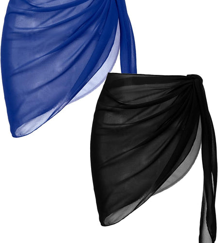 2 Pieces Women Beach Sarongs Sheer Cover Ups Chiffon Bikini Wrap Skirt for Swimwear S-XXL