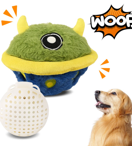 Interactive Dog Toys Ball Self Moving Rolling Balls Plush Dog Toys for Small and Medium Dogs, UFO Bobby