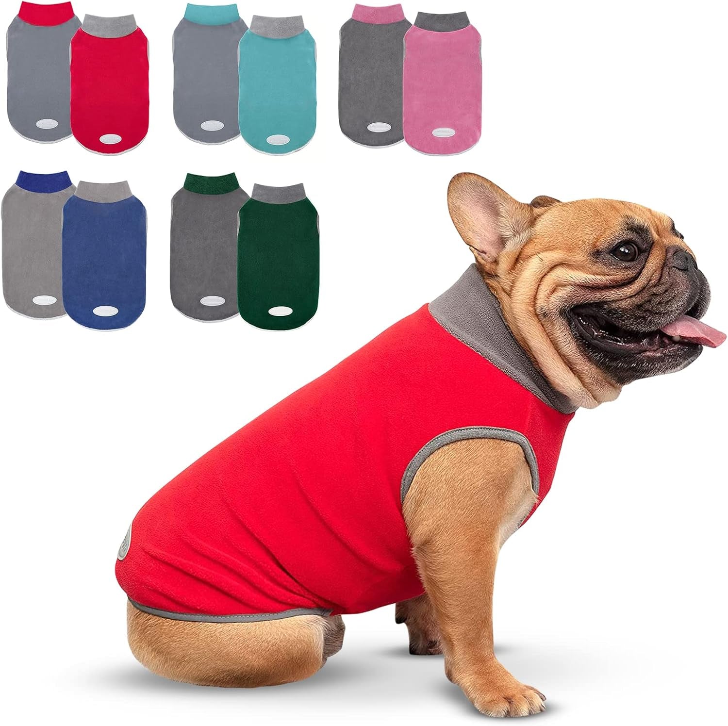 2 Pack Dog Sweater Sweatshirt Stretchy Fleece Vest Pullover Dog Jacket with Reflective Stripe Lightweight Pet Coats Dog Sweaters for Small Dogs Grey & Red