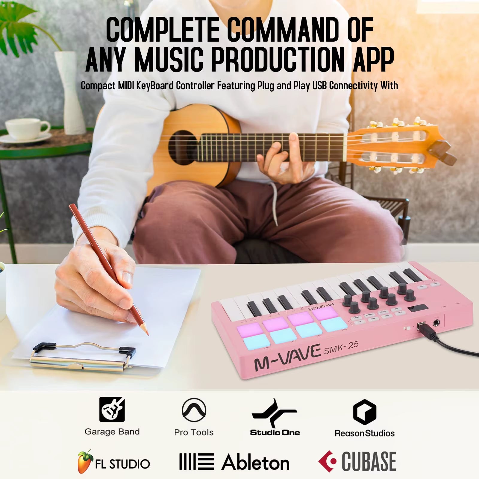 Smk-25Mini MIDI Keyboard Rechargeable 25-Key MIDI Control Keyboard Instrument Mini Portable USB Keyboard MIDI Controller