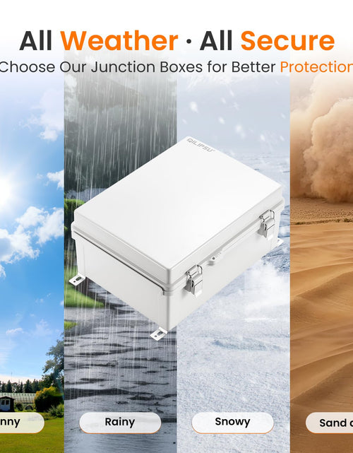 Load image into Gallery viewer, Waterproof Junction Box IP67 Outdoor Plastic Electrical Project Enclosure Weatherproof with Mounting Plate, Wall Brackets, Hinged Grey Cover 16.1&quot;X12.2&quot;X7.1&quot;
