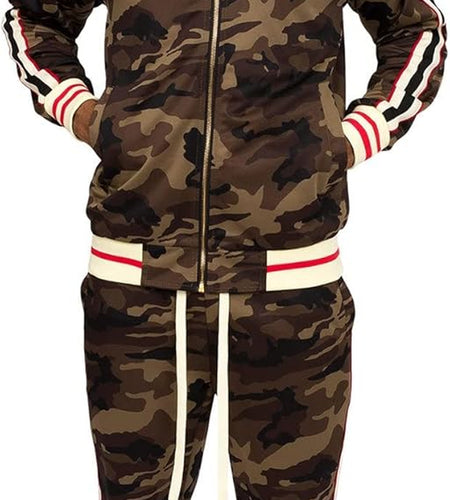 Men'S Side Stripe Zipper Jacket Drawstring Waistband Tracksuit