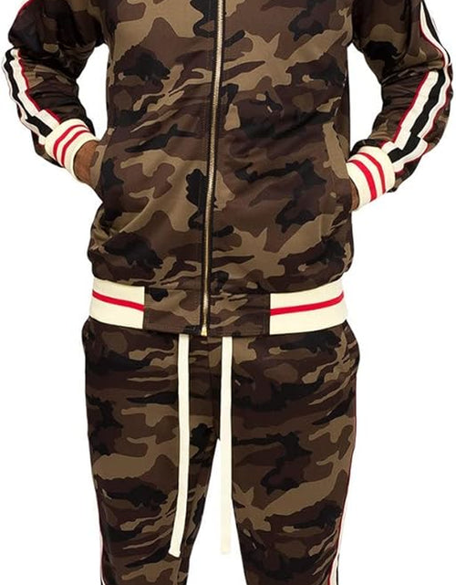 Load image into Gallery viewer, Men&#39;S Side Stripe Zipper Jacket Drawstring Waistband Tracksuit
