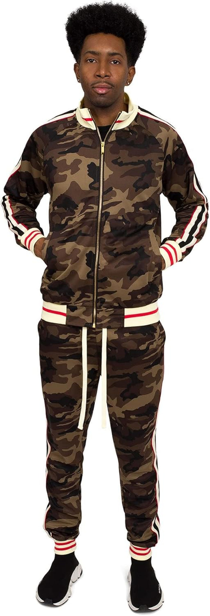 Men'S Side Stripe Zipper Jacket Drawstring Waistband Tracksuit