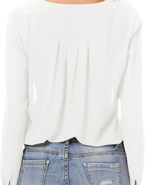 Load image into Gallery viewer, Womens V Neck Ruffled Shoulder Business Causal Chiffon Blouse Button down Shirts
