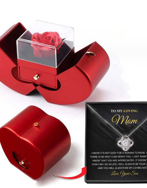 Load image into Gallery viewer, Fashion Jewelry Box Red Apple Christmas Gift Necklace Eternal Rose for Girl Mother'S Day Valentine'S Day Gifts with Artificial Flower Rose Flower Jewelry Box
