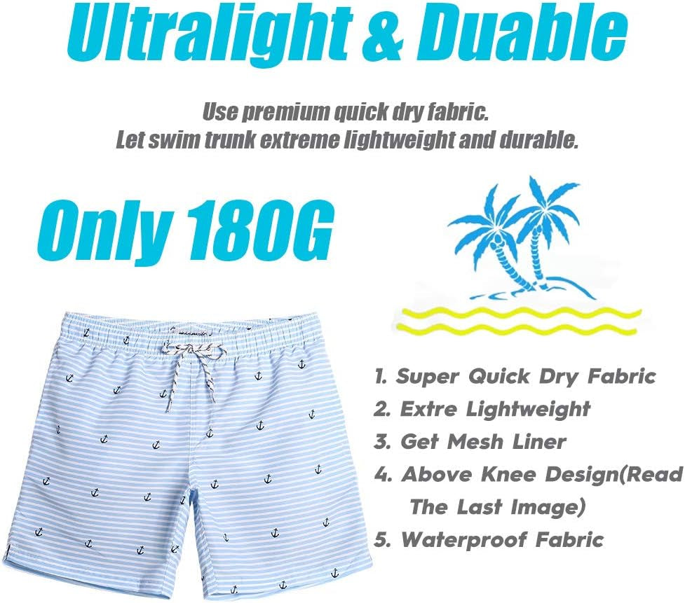 Mens Slim Fit Quick Dry Swim Shorts Swim Trunks Mens Bathing Suits with Mesh Lining
