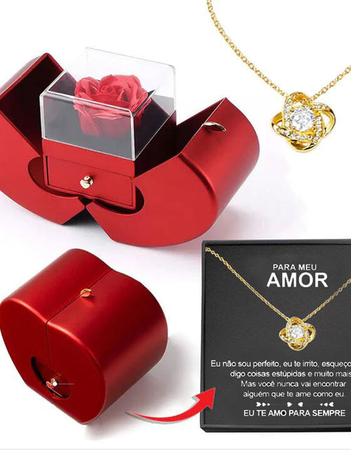 Load image into Gallery viewer, Fashion Jewelry Box Red Apple Christmas Gift Necklace Eternal Rose for Girl Mother'S Day Valentine'S Day Gifts with Artificial Flower Rose Flower Jewelry Box
