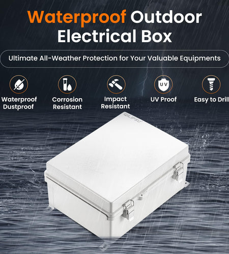 Waterproof Junction Box IP67 Outdoor Plastic Electrical Project Enclosure Weatherproof with Mounting Plate, Wall Brackets, Hinged Grey Cover 16.1"X12.2"X7.1"