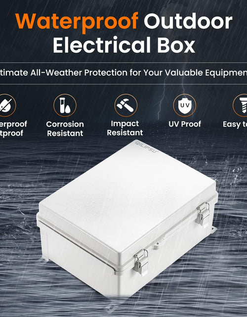 Load image into Gallery viewer, Waterproof Junction Box IP67 Outdoor Plastic Electrical Project Enclosure Weatherproof with Mounting Plate, Wall Brackets, Hinged Grey Cover 16.1&quot;X12.2&quot;X7.1&quot;
