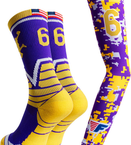 Youth Boys Basketball Socks Sports Athletic Crew Socks with Basketball Arm Sleeve - Made in USA