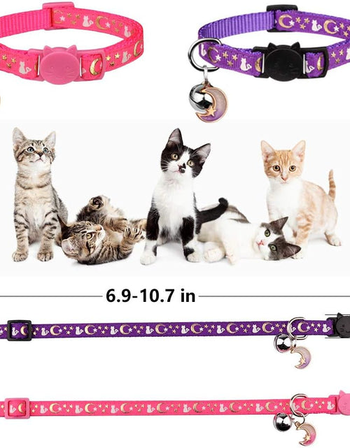 Load image into Gallery viewer, 2PCS Breakaway Cat Collars with Bell Moons Stars Cute Kitty Adjustable Safe Kitten Collars with Pendant Glow in the Dark(Purple&amp;Pink)
