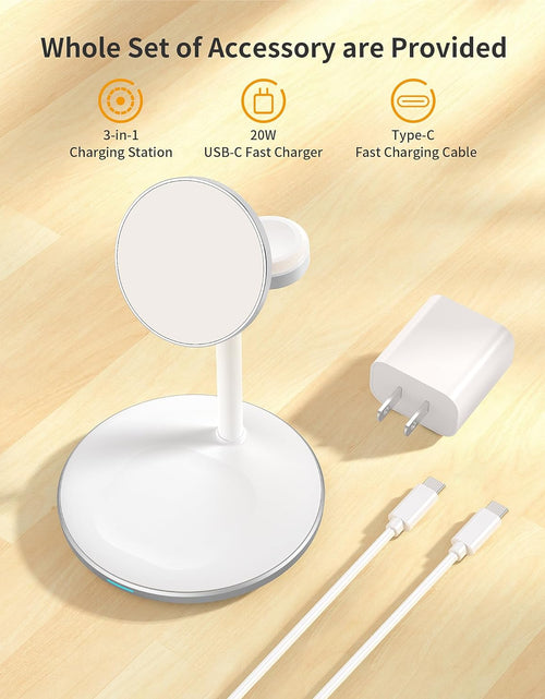 Load image into Gallery viewer, 3 in 1 Wireless Charging Station for Multiple Devices, 15W Fast Wireless Mag-Safe Charger Stand for Iphone 14 13 12 Pro Max/Plus/Pro/Mini, Mag Charger for Iwatch Ultra/8/7/Se/6/5/4/3/2, Airpods
