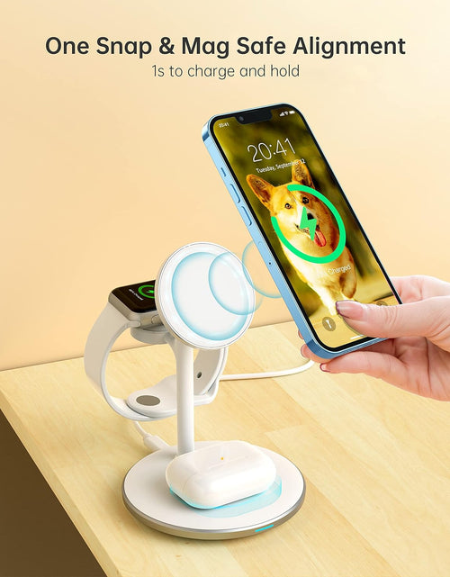 Load image into Gallery viewer, 3 in 1 Wireless Charging Station for Multiple Devices, 15W Fast Wireless Mag-Safe Charger Stand for Iphone 14 13 12 Pro Max/Plus/Pro/Mini, Mag Charger for Iwatch Ultra/8/7/Se/6/5/4/3/2, Airpods
